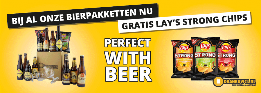 Banner met chips en bier - drank online bestellen met logo